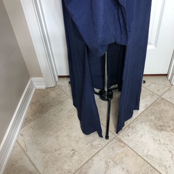 Torrid Navy Gauze Drawstring Cap Sleeves Front Sides Slits Maxi Dress 1=1X=14/16 - Picture 4 of 15